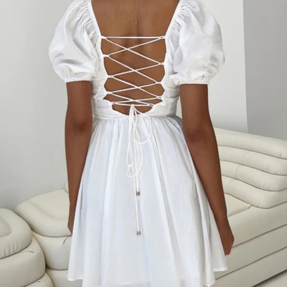 Princess Polly‎ Krysten White Puff Sleeve Mini Dress Sz 12 - Picture 2 of 12